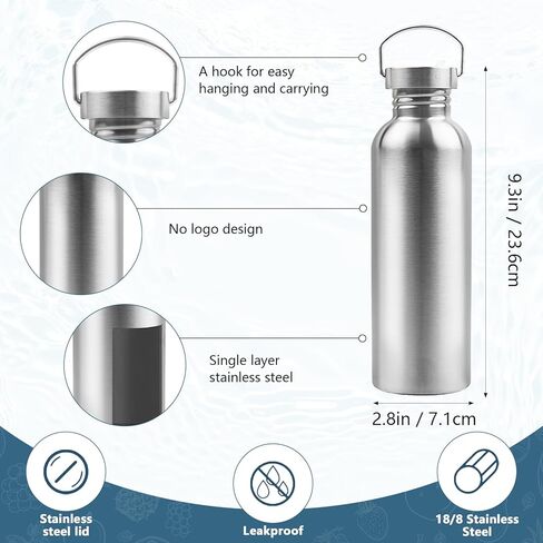 4 عبوات من زجاجات المياه الرياضية المصنوعة من الفولاذ المقاوم للصدأ، زجاجة مياه من الفولاذ المقاوم للصدأ بجدار واحد 26 أونصة 18/8 مع مقبض، زجاجة مياه معدنية غير معزولة لراكبي الدراجات والعدائين والمتنزهين ورواد الشاطئ والنزهات in Kuwait