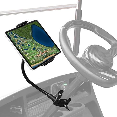 Golf Cart Tablet Phone Holder with Extended Arm, Steering Column-Mounted Tablet/Phone Mount, Length Adjustable/360° Rotatable, Universal Compatible with 4-13'' Devices, Round Clip in Kuwait