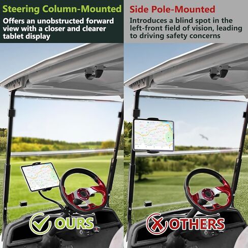 Golf Cart Tablet Phone Holder with Extended Arm, Steering Column-Mounted Tablet/Phone Mount, Length Adjustable/360° Rotatable, Universal Compatible with 4-13'' Devices, Round Clip in Kuwait