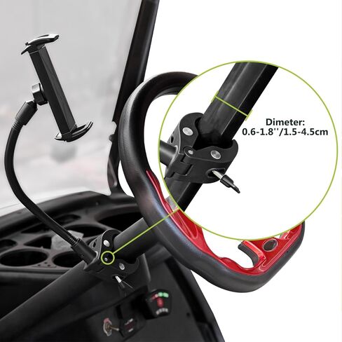 Golf Cart Tablet Phone Holder with Extended Arm, Steering Column-Mounted Tablet/Phone Mount, Length Adjustable/360° Rotatable, Universal Compatible with 4-13'' Devices, Round Clip in Kuwait