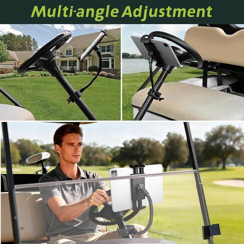 Golf Cart Tablet Phone Holder with Extended Arm, Steering Column-Mounted Tablet/Phone Mount, Length Adjustable/360° Rotatable, Universal Compatible with 4-13'' Devices, Round Clip in Kuwait