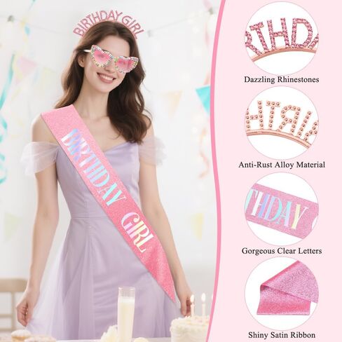 Birthday Girl Accessories Set for Women, Birthday Girl Sunglasses Sash Tiara Crown Party Favors for Women in Saudi Arabia