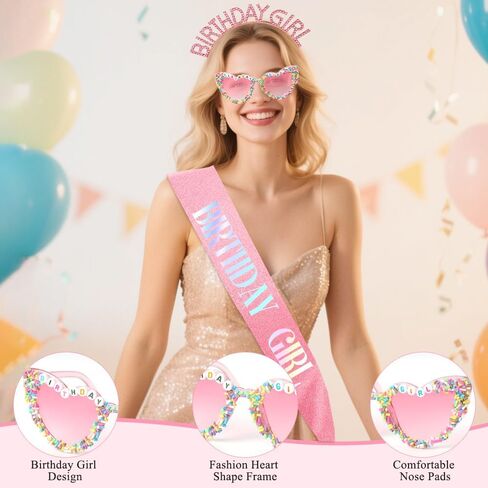 Birthday Girl Accessories Set for Women, Birthday Girl Sunglasses Sash Tiara Crown Party Favors for Women in Saudi Arabia