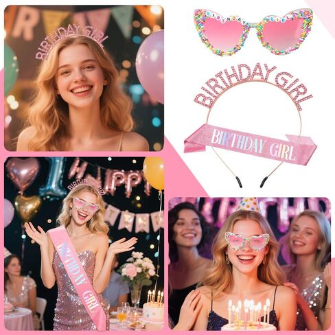 Birthday Girl Accessories Set for Women, Birthday Girl Sunglasses Sash Tiara Crown Party Favors for Women in Saudi Arabia