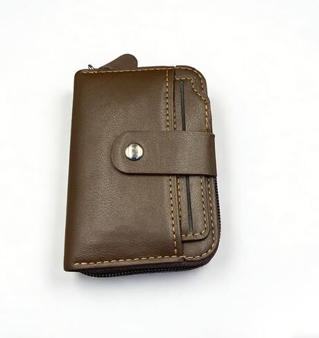 Men's Bifold Wallet RFID Blocking Slim Minimalist Leather Wallet with Zipper Credit Card Holder Case with ID Window(QB14 Deep brown) in Saudi Arabia