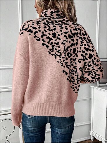 WDIRARA Women's Leopard Turtleneck Sweater Long Sleeve Pullover Knit Tops in Saudi Arabia