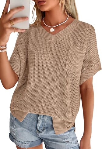 PRETTYGARDEN Women's 2026 Spring Short Sleeve Sweaters Lightweight V Neck Casual Going Out Summer Tops Beach Vacation Clothes in Saudi Arabia