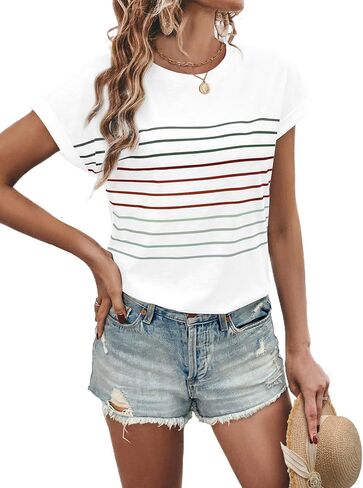 Womens Summer Tops Short Dolman Sleeve Crew Neck Striped Shirts Spring 2026 Fashion Beach Vacation Clothing in Saudi Arabia