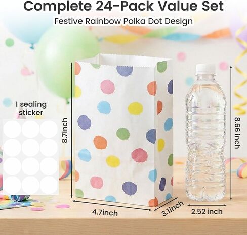 vgoodall 24pcs حفلة تفضيل حقائب الورق ، حقائب الهدايا البولكا دوت معالجة الحقائب مع ملصقات جيدة لأكياس عيد ميلاد استحمام الطفل in Kuwait