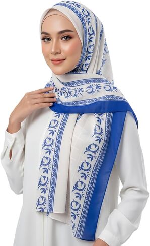 حجاب رأس طويل منقوش للنساء المسلمات - تصميمات حجاب مطبوعة حجاب/شال نسائي in Saudi Arabia