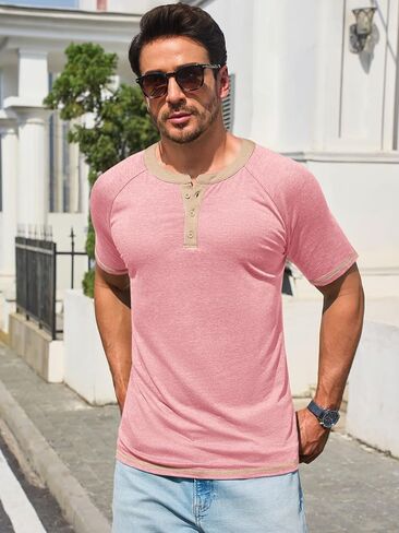 Mens Henley Shirts Short Sleeve Casual Summer Basic T Shirts Button Vintage Lightweight Tee Tops in Saudi Arabia