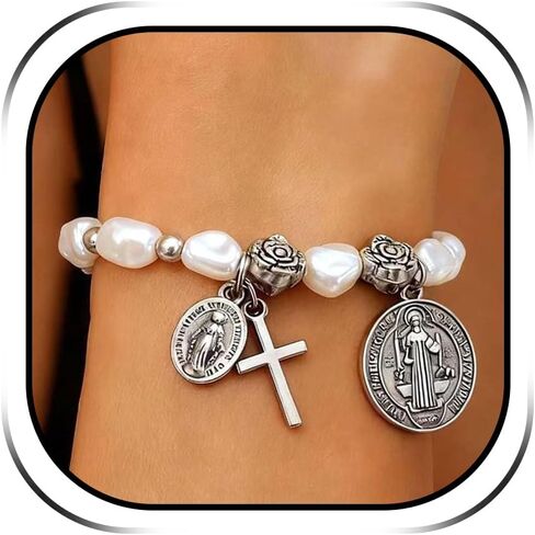 Long tiantian Pearl Bracelet Pearl Bracelets for Women Cross Bracelet Rosary Jewelry for Faith Style Jewelry Gifts in Saudi Arabia