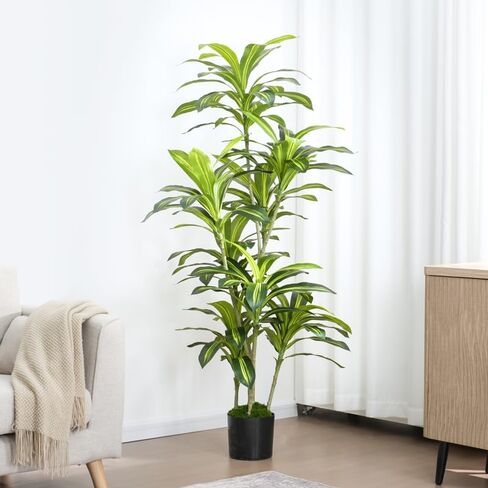 شجرة Dracaena الاصطناعية مقاس 5 بوصات (150 سم) مع وعاء أسود صغير وطحالب - مظهر طبيعي واقعي، نبات داخلي وخارجي لا يحتاج إلى صيانة للمنزل والمكتب والشرفة والفناء in Kuwait