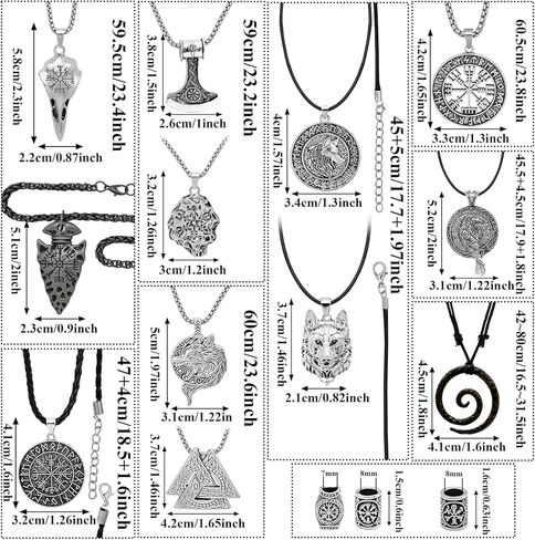 fscwlmon 18pcs نورس فايكنغ تميمة القلائد فايكنغ اكسسوارات الشعر للرجال النساء المطرقة البوصلة فأس الذئب قلادة تعويذة قلادة الشمال الرونية اللحية الشعر الخرز خمر سوار المجوهرات DIY هدية in Saudi Arabia