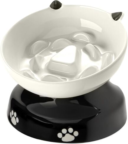 Y YHY Cat Slow Feeder, Elevated Cat Food Bowl Tilted Design, Dog Slow Feeder Bowl no Black Chin, Cat Shape Slow Feeder for Dry and Wet Food in Kuwait