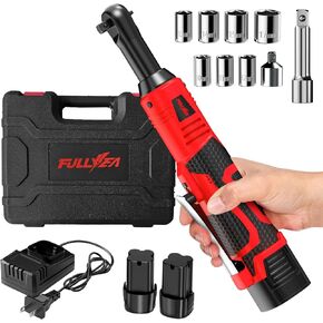 FULLYEA Cordless Electric Ratchet Wrench Set, 40 Ft-lbs, 550 RPM Power Ratchet,16.8V electric ratchet 3/8" drive with Variable Speed, 1/4" Adapter, LED Light, 2*2.0Ah Li-ion Batteries and Fast Charger in Kuwait