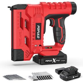 POPULO 20V Nail Gun Battery Powered، 18 Gauge 2 في 1 Wireless Brad Nailer دباسة تتضمن بطارية 2.0 أمبير، شاحن، 1600 دبابيس ومسامير، مسدس كهربائي للنجارة والمفروشات in Kuwait