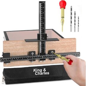King&Charles Cabinet Hardware Jig, Cabinet Handle Jig + Automatic Hole Punch + Point Drill Bits, Use for Handles Knobs Pulls on Drawers/Doors, Wood Drilling Dowelling Guide Set. in Kuwait