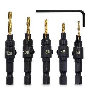 5PCS Countersink Drill Bit Set, 1/4" Hex Shank Woodworking Kit with L-Wrench, #5#6#8#10#12 in Kuwait