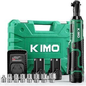 مجموعة مفاتيح ربط السقاطة الكهربائية اللاسلكية من KIMO، 40 قدم رطل، 400 دورة في الدقيقة مفتاح ربط السقاطة اللاسلكي 3/8 بوصة مع مشغل سرعة متغير، 7 مآخذ، محول 1/4 بوصة، مفتاح أمامي/عكسي، سقاطة طاقة 12 فولت مع بطارية 2 × 2.0 أمبير في الساعة in Kuwait