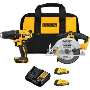 مجموعة أدوات الحفر اللاسلكي DEWALT 20V MAX ومنشار دائري مع بطاريات 2 × 2 أمبير وشاحن، وحقيبة مقاول (DCK252D2) in Kuwait