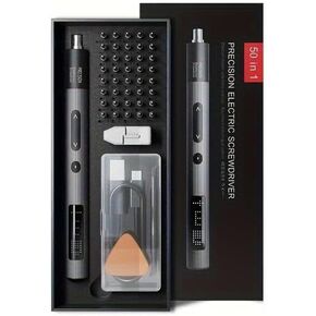Electric Screwdriver For 50 in 1 Electric Screwdriver Set Precision Repair Tool Torque 0.4Nm 240RPM Lithium Battery USB Powered Vanadium Steel Adjustable LED Screen（Color.:Black) in Kuwait