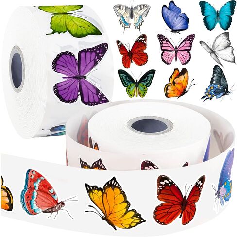 1200 PCS Butterfly Flower Sticker Rolls, 16 Styles Butterfly Stickers for Kids, Waterproof and Sun-Proof 3D Roll Stickers for Parties, Walls, Scrapbooks, Envelopes, Birthday and Greeting Cards in Kuwait