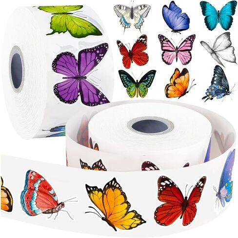 1200 PCS Butterfly Flower Sticker Rolls, 16 Styles Butterfly Stickers for Kids, Waterproof and Sun-Proof 3D Roll Stickers for Parties, Walls, Scrapbooks, Envelopes, Birthday and Greeting Cards in Kuwait