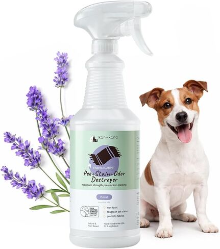 kin+kind Pet Odor Eliminator for Home - Litter Deodorizer, Pet Urine Odor Eliminator Spray and Stain Remover Spray for Harwood Floods, Carpet and Fabric - Pee, Odor and Stain Destroyer 32 fl oz in Saudi Arabia