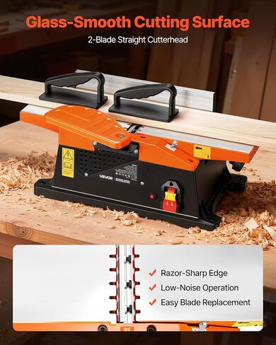 VEVOR Benchtop Jointer, 6 in, 2 HP 12000 RPM Bench Top Wood Jointer, with Straight Cutterhead, 2 HSS Blades, 6 x 23 in Cast Aluminum Table, Up to 1/8 in Depth, Adjustable Fence, for Woodworking DIY in Kuwait