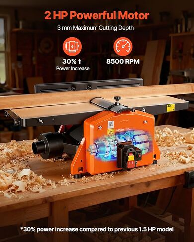 VEVOR وصلة حلزونية منضدية، 8 بوصة، 2 HP 8500 دورة في الدقيقة، وصلة خشبية علوية، مع رأس قطع حلزوني 18 شفرة، طاولة ألومنيوم مصبوبة قابلة للتمديد، عمق يصل إلى 1/8 بوصة، سياج قابل للتعديل، للأعمال الخشبية DIY in Kuwait