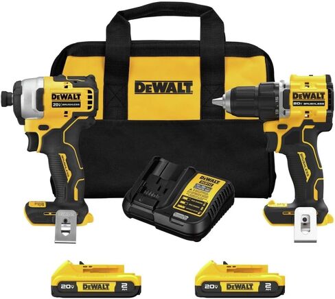 DEWALT DCK225D2R 20V MAX ATOMIC 1/2 بوصة. مجموعة أدوات الحفر اللاسلكي و1/4 بوصة. مجموعة أدوات التشغيل اللاسلكي (2 Ah) (متجددة) in Kuwait