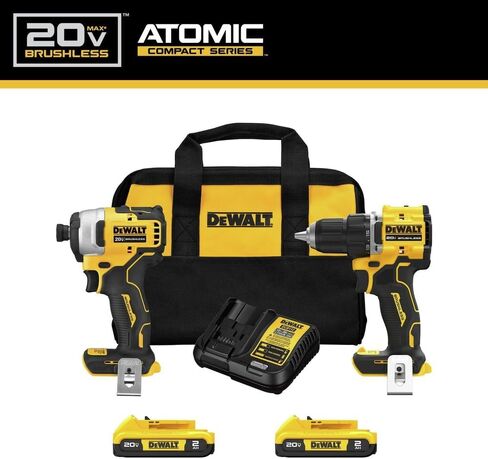 DEWALT DCK225D2R 20V MAX ATOMIC 1/2 بوصة. مجموعة أدوات الحفر اللاسلكي و1/4 بوصة. مجموعة أدوات التشغيل اللاسلكي (2 Ah) (متجددة) in Kuwait