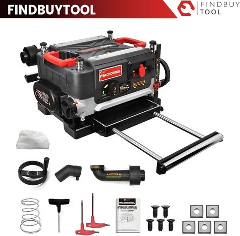 FINDBUYTOOL مسوي سمك 13 بوصة مع رأس قاطع حلزوني - محرك 2.5 حصان، سرعتان (21/12 إطارًا في الدقيقة)، 40 إدراج كربيد، تعديل العمق الدقيق، منفذ الغبار، ضوء LED - أداة النجارة الاحترافية in Kuwait