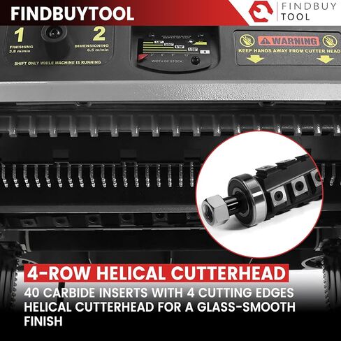 FINDBUYTOOL مسوي سمك 13 بوصة مع رأس قاطع حلزوني - محرك 2.5 حصان، سرعتان (21/12 إطارًا في الدقيقة)، 40 إدراج كربيد، تعديل العمق الدقيق، منفذ الغبار، ضوء LED - أداة النجارة الاحترافية in Kuwait