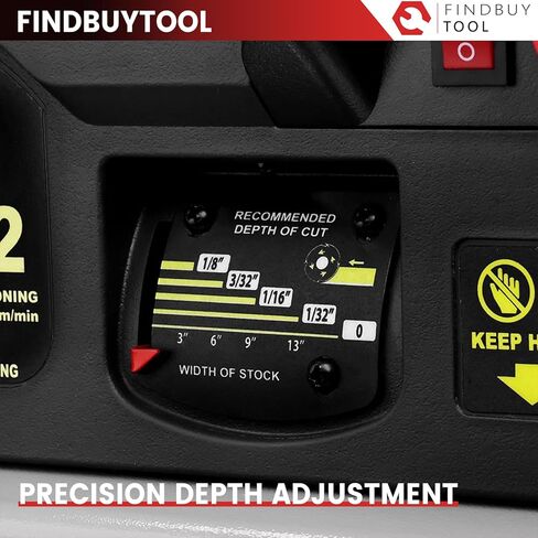 FINDBUYTOOL مسوي سمك 13 بوصة مع رأس قاطع حلزوني - محرك 2.5 حصان، سرعتان (21/12 إطارًا في الدقيقة)، 40 إدراج كربيد، تعديل العمق الدقيق، منفذ الغبار، ضوء LED - أداة النجارة الاحترافية in Kuwait