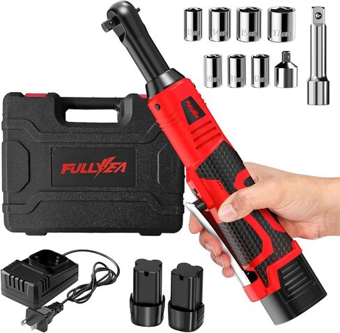 FULLYEA Cordless Electric Ratchet Wrench Set, 40 Ft-lbs, 550 RPM Power Ratchet,16.8V electric ratchet 3/8" drive with Variable Speed, 1/4" Adapter, LED Light, 2*2.0Ah Li-ion Batteries and Fast Charger in Kuwait
