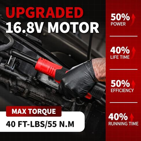 FULLYEA Cordless Electric Ratchet Wrench Set, 40 Ft-lbs, 550 RPM Power Ratchet,16.8V electric ratchet 3/8" drive with Variable Speed, 1/4" Adapter, LED Light, 2*2.0Ah Li-ion Batteries and Fast Charger in Kuwait