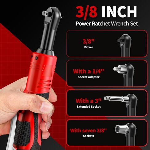 FULLYEA Cordless Electric Ratchet Wrench Set, 40 Ft-lbs, 550 RPM Power Ratchet,16.8V electric ratchet 3/8" drive with Variable Speed, 1/4" Adapter, LED Light, 2*2.0Ah Li-ion Batteries and Fast Charger in Kuwait