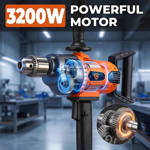 Drill Mixer Set, 20 Amp Corded Mixing Drill with 5/8" All-Metal Chuck, 1100 RPM Heavy Duty Concrete Mud Mixer with 360° Adjustable D-Handle for Cement Mortar Paint Grout Plaster Thinset in Kuwait