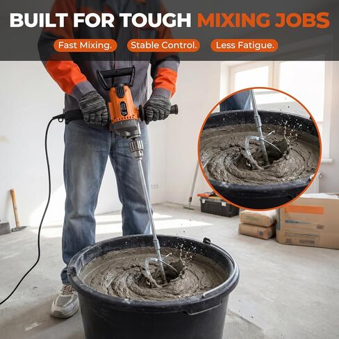 Drill Mixer Set, 20 Amp Corded Mixing Drill with 5/8" All-Metal Chuck, 1100 RPM Heavy Duty Concrete Mud Mixer with 360° Adjustable D-Handle for Cement Mortar Paint Grout Plaster Thinset in Kuwait