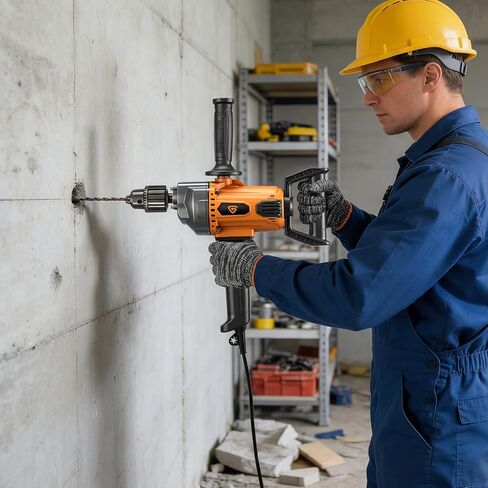 Drill Mixer Set, 20 Amp Corded Mixing Drill with 5/8" All-Metal Chuck, 1100 RPM Heavy Duty Concrete Mud Mixer with 360° Adjustable D-Handle for Cement Mortar Paint Grout Plaster Thinset in Kuwait