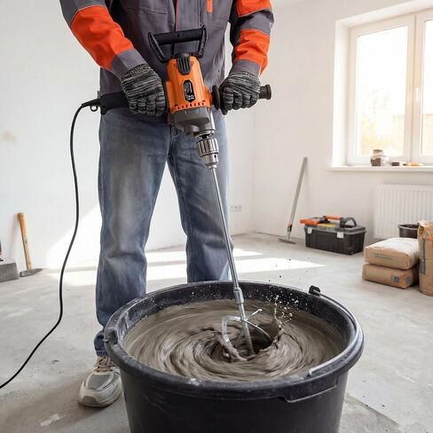 Drill Mixer Set, 20 Amp Corded Mixing Drill with 5/8" All-Metal Chuck, 1100 RPM Heavy Duty Concrete Mud Mixer with 360° Adjustable D-Handle for Cement Mortar Paint Grout Plaster Thinset in Kuwait