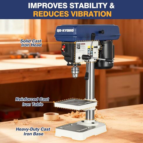 QK-KYOHO 8" Benchtop Drill Press - 3.1A Motor Drill Press Heavy-Duty Cast Iron Head - Bench Drill Press 5 Speed Adjustable (620-3100 RPM) - 0-45°Tilting&Height Adjustable Table Drill Presses in Kuwait