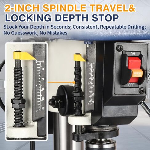 QK-KYOHO 8" Benchtop Drill Press - 3.1A Motor Drill Press Heavy-Duty Cast Iron Head - Bench Drill Press 5 Speed Adjustable (620-3100 RPM) - 0-45°Tilting&Height Adjustable Table Drill Presses in Kuwait