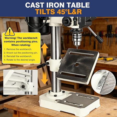 QK-KYOHO 8" Benchtop Drill Press - 3.1A Motor Drill Press Heavy-Duty Cast Iron Head - Bench Drill Press 5 Speed Adjustable (620-3100 RPM) - 0-45°Tilting&Height Adjustable Table Drill Presses in Kuwait