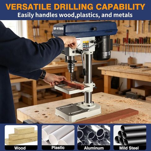 QK-KYOHO 8" Benchtop Drill Press - 3.1A Motor Drill Press Heavy-Duty Cast Iron Head - Bench Drill Press 5 Speed Adjustable (620-3100 RPM) - 0-45°Tilting&Height Adjustable Table Drill Presses in Kuwait