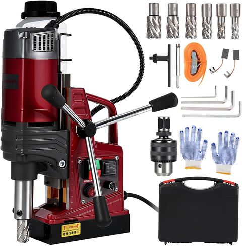 1.57 Inch Magnetic Drill Press, 210mm Max Stroke, 13000N Magnetic Force, 1550W 820 RPM Portable Electric Mag Drill Machine for Metal Drilling, Industrial Grade with Drill Chucks & Annular Cutters Kit in Kuwait