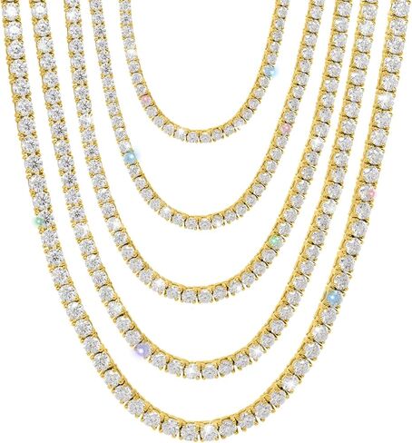 قلادات تنس مويسانيتي للرجال من Gem's Beauty D Color VVS1 قلادات تنس ألماس دائرية الشكل 14 قيراط مطلية بالذهب الأصفر 925 من الفضة الإسترلينية للنساء - 14IN/35.56CM-N in Saudi Arabia