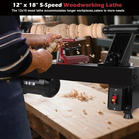 ماكينة مخرطة الخشب، 12 × 18 بوصة، 550 وات 3/4 حصان، 5 إعدادات للسرعة 680-2770 دورة في الدقيقة، مخرطة توضع على الطاولة مع محرك MT2/مركز مباشر in Kuwait